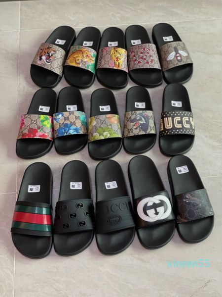 

designer rubber slide sandal floral brocade men slipper gear bottoms flip flops women striped beach causal slipper with box, Black