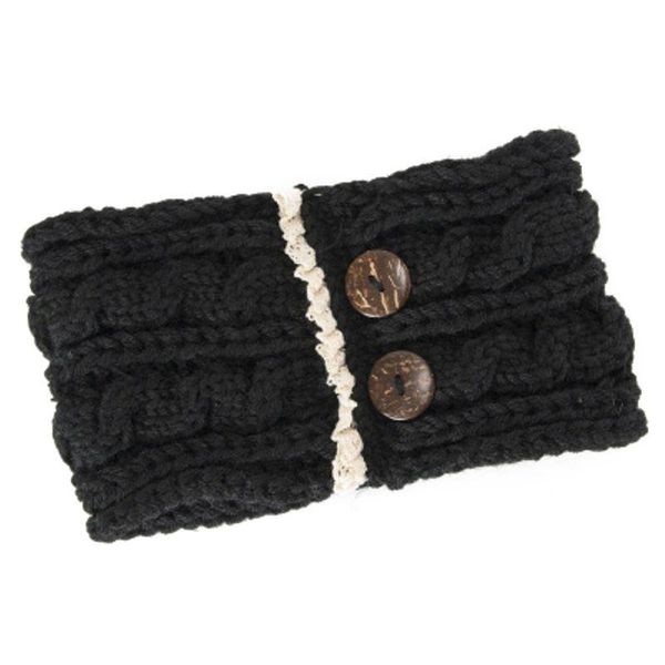 

autumn winter practical women casual headband 2 buttons decorative thick thermal knitted sports hairband head wrap band headwear yoga hair b