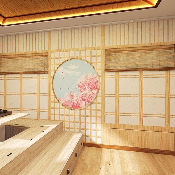 

wallpapers 3d antique japanese imitation wooden door mural mount fuji sakura sushi restaurant tatami background wall bedroom wallpaper