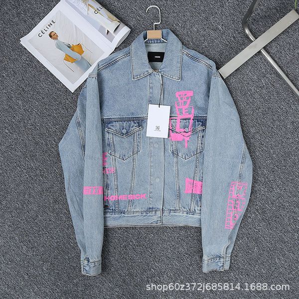 

luxury women's short coatwe11done2021 early autumn letter graffiti print denim et women, Black;brown