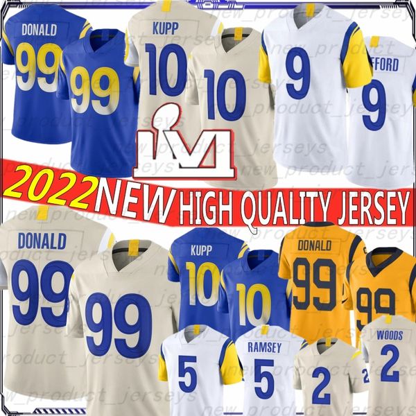 

99 aaron donald matthew stafford football jerseys 10 cooper kupp robert woods van jefferson jalen ramsey andrew whitworth 2022 new men shirt, Black;red