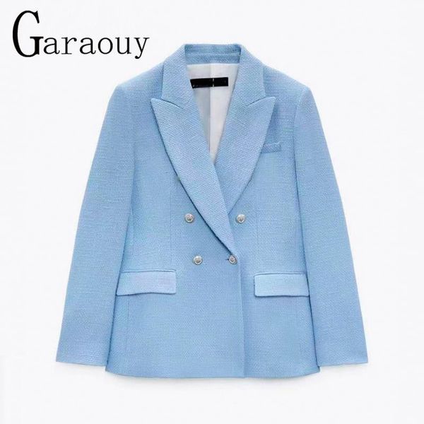 

women's suits & blazers garaouy vintage women double breasted blazer 2021 autumn fashion ladies casual blue tweed jacket coat girls lon, White;black