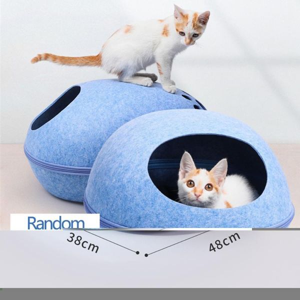 

felt little cat bed washable house breathable kitten tent cave gray detachable sleeping basket with cushion pad for pet beds & furniture