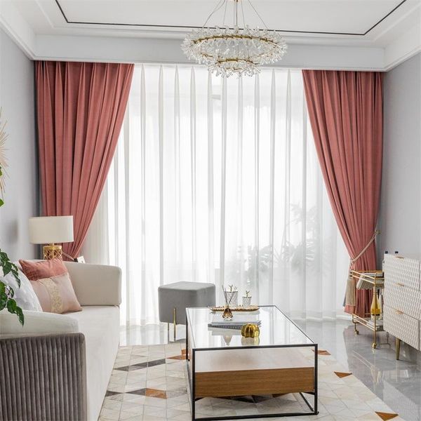 

curtain & drapes simple modern high blackout nordic mink ins curtains for living room bedroom window velvet solid color soft texture