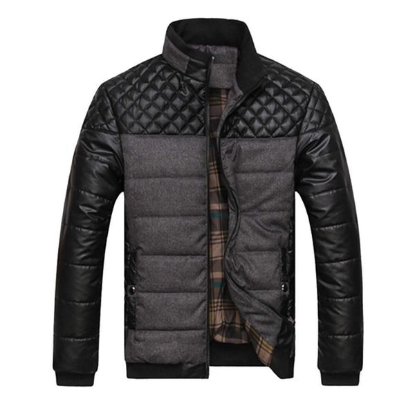 

men's down & mens coats pu leather patchwork jackets male outerwear winter warm thick parkas mble, Black