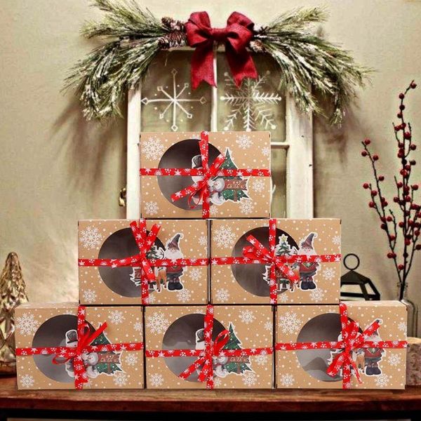 

gift wrap 24pcs year favors kraft paper box birthday wedding christmas candy cookie cloth pack boxes with ribbons 8*12*5cm