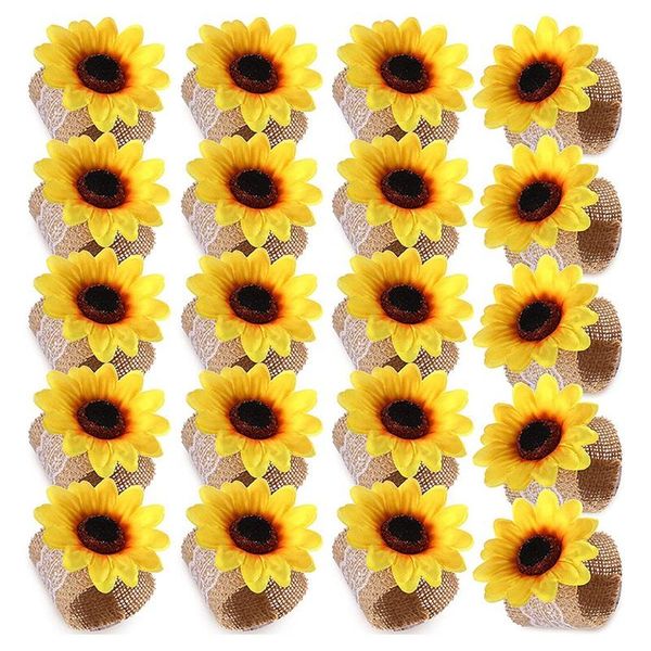 

napkin rings 20 pieces sunflower ring holder yellow flower lace linen buckle for wedding banquet christmas dining table