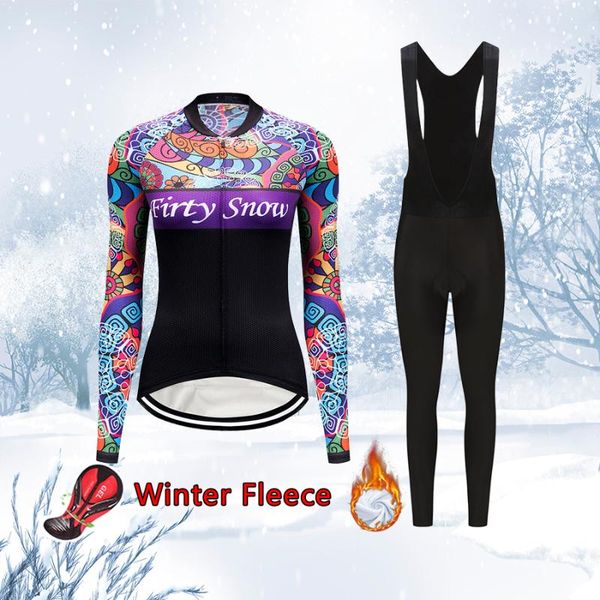 

racing sets women winter bike clothes 2021 warm thermal fleece cycling jersey bib set mallot kit female bicycle clothing mtb suit dress, Black;blue