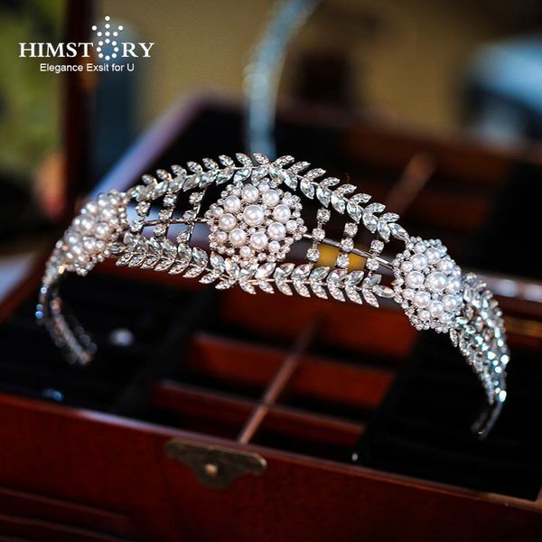 

hair clips & barrettes himstory fashion princess rhinestone tiara bridal prom crown girl elegant hairbands pearl crystal wedding jewelry hea, Golden;silver