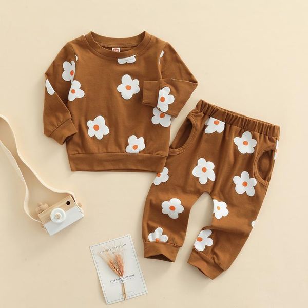 

clothing sets autumn 2pcs baby girls tracksuits toddlers kids flower print o-neck long sleeve pullovers casual pants 1-4y, White