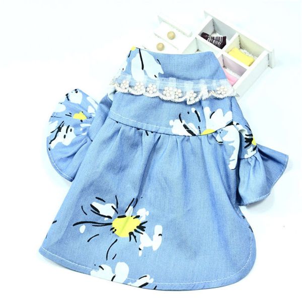 

the dog clothes teddy dog pet cat clothing spring and summer daisy denim shirt