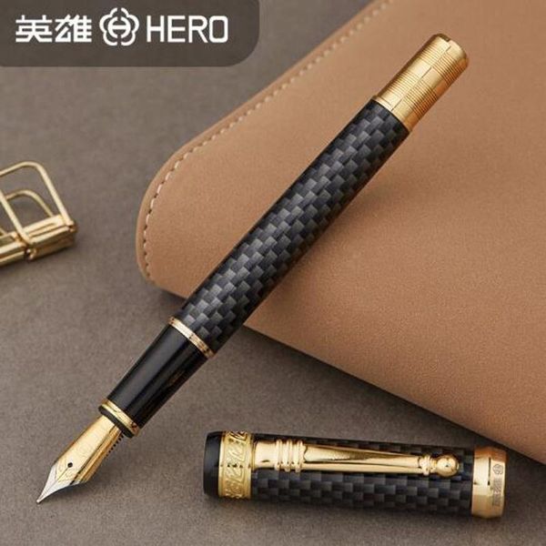 

fountain pens hero 768 carbon fiber grey pen with golden clip iridium fine nib 0.5mm for office & home gift set