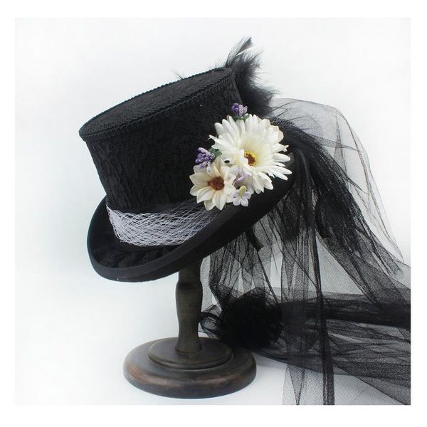 

stingy brim hats 4 size black women wool hat bride lady mesh fedpra steampunk beaver cosplay party wedding, Blue;gray