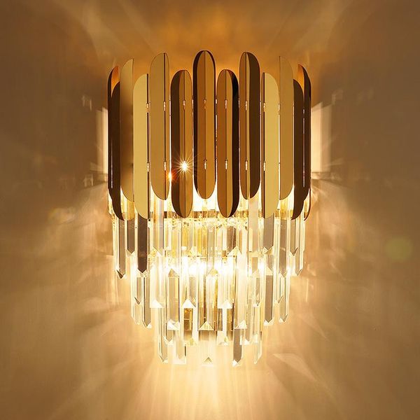 

wall lamp art deco led postmodern stainless steel crystal marble golden light sconce for bedroom