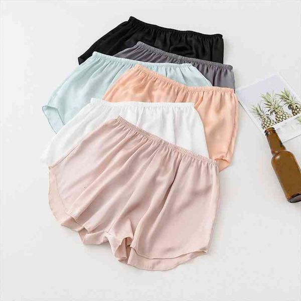 

fashion satin women pajama shorts summer female korean style cute elastic waist plus size solid cool sleepwear bottoms, White;black