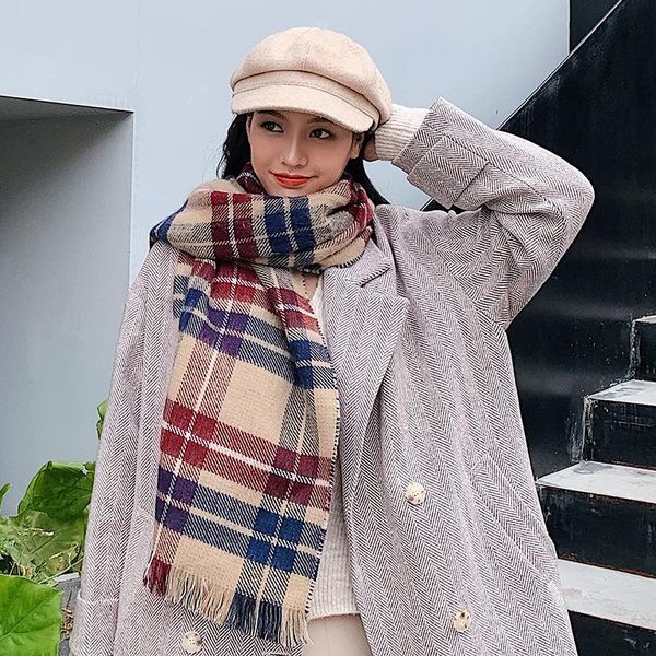 

scarves fun prouder winter warm scarf fashion wine red plaid simple and versatile fringed cashmere, Blue;gray