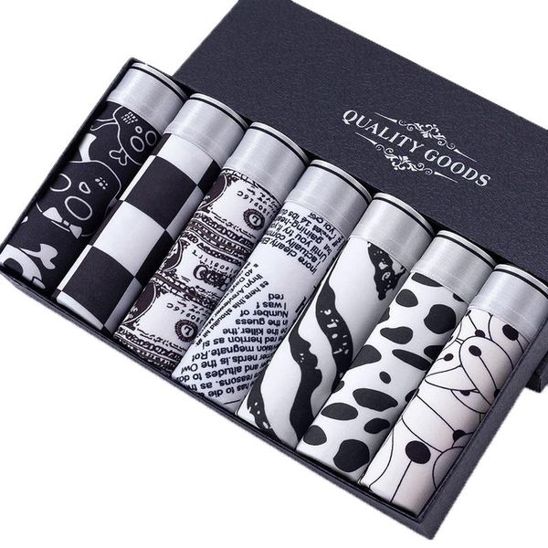 

7pcs/set men's panties cartoons male underpants fashion modal boy boxers teenager comfortable mens underears, Black;white