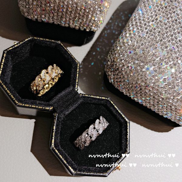 

bright light 18k gold plated zircon flash diamond chain ring, index finger ring, Silver