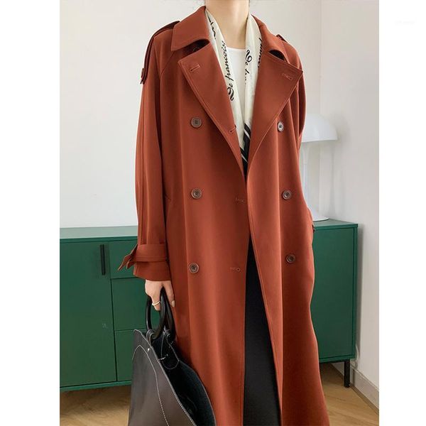 

women's trench coats [ewq] 2021 autumn winter black coat temperament loose double breasted windbreaker female fashion 16e4914, Tan;black
