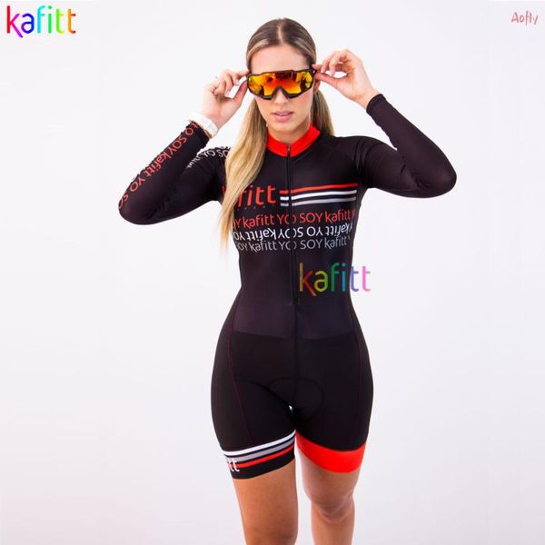 

kafiwomen's long sleeve clothes cycling triathlon skinsuit sets mtb bicycle conjunto feminino ciclismo jumpsuit kits gel pad racing, Black;blue