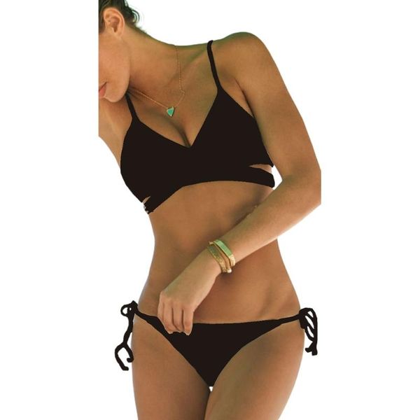 

one-piece suits women's bikini swimsuit high waist solid color split two-piece beachwear