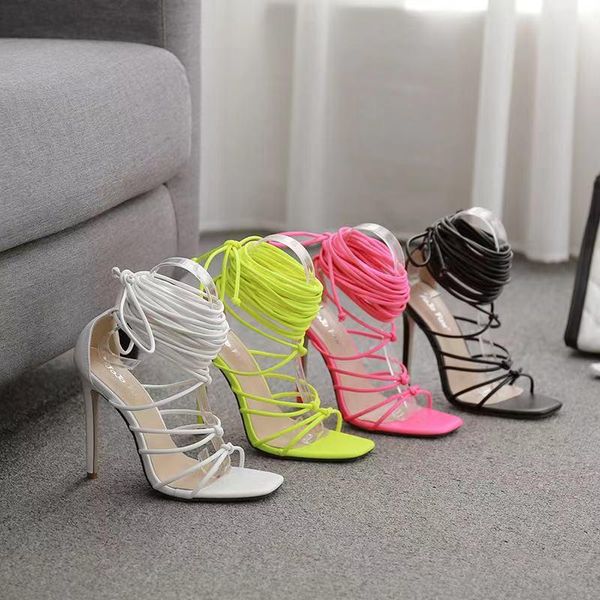 

summer sandals strappy stiletto high heels women's foreign trade large size shoes 36-43 dress, Black