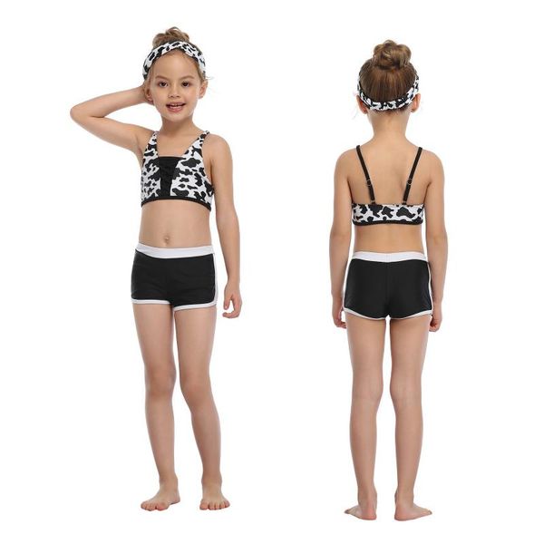 

one-pieces children two-piece swimsuit, milk pattern printing simple style summer clothing (black and white)