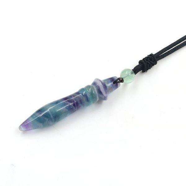 

pendant necklaces handmade weave rope chain fluorite stone shape necklace with round beads green aventurine jewelry, Silver