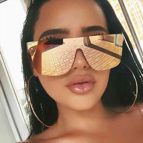 

pink mirror oversized sunglassses women rivet trendy shades flat sun glasses men fashion brand designer square sunglasses, White;black