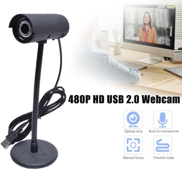 

high-definition usb 2.0 480p webcam with microphone 6 led flexible hose web camera for live broadcast pc lapcomputer gaming webcams