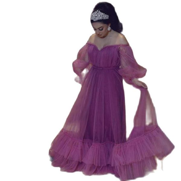 

plus size dubai prom dresses 2022 long sleeves ruched sash robe de soiree floor length a line tulle evening party formal dress, Black