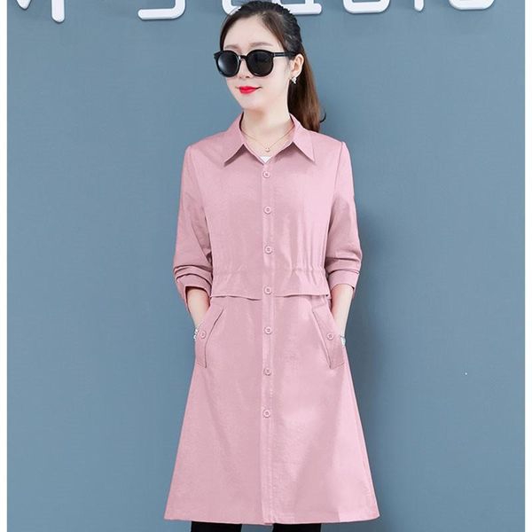 

women's trench coats 2021 spring jacket long candy color windbreaker sleeve pocket single-breasted casual female a381, Tan;black