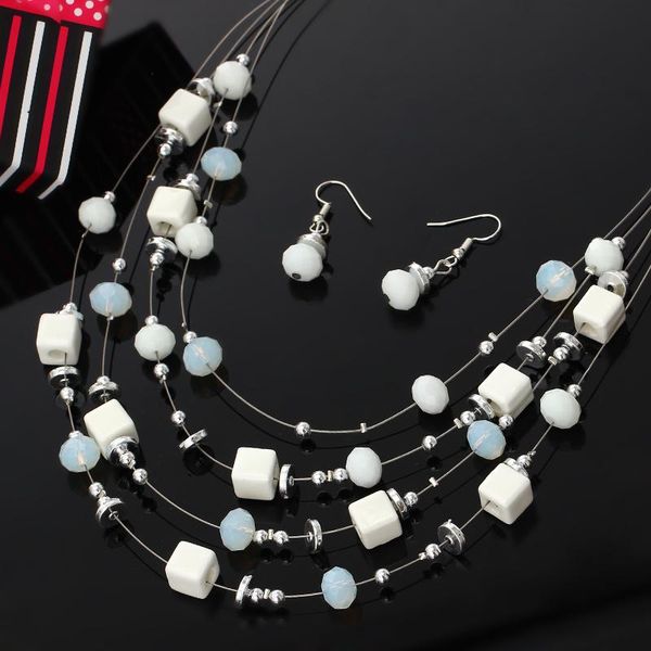 

earrings & necklace zozhi brand wholesale silver plated chain multilayer colorful crystal beads chocker fashion jewelry sets
