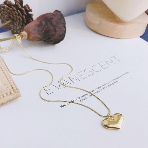 

chains luxury stainless steel love heart glossy necklace women charm snake chain nice gift trend pendants romantic jewelry gifts, Silver