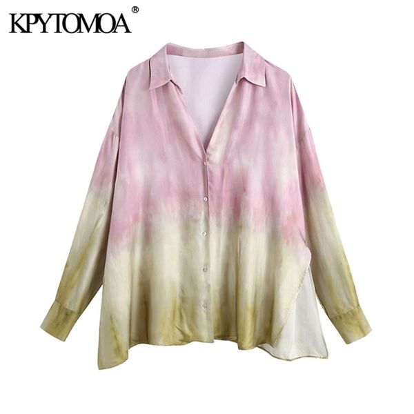 

women fashion oversized tie-dye print blouses vintage long sleeve side vents female shirts blusas chic 210420, White