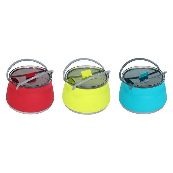 

water bottle 1l outdoor foldable portable silicone kettle cooking food pot stainless steel bottom folding