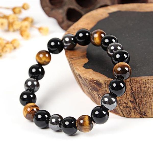 

beaded, strands natural tiger eye obsidian hematite beads bracelets vintage jewelry for women gift men, Black