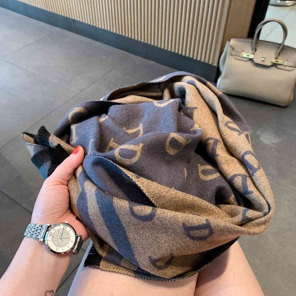 

design shawl versatile new korean fashion double-sided imitation cashmere thickened warm scarf women's, Blue;gray