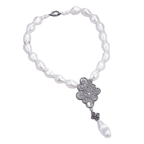 

pendant necklaces jk white sea shell pearl necklace keshi baroque propitious cloudy gunmetal cz for women, Silver