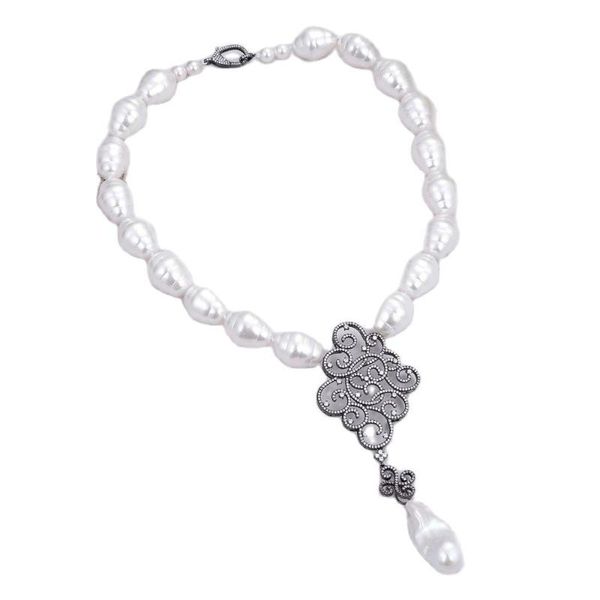 Colares Pingente JK Branco Mar Shell Pérola Colar Keshi Baroque Propício Gunmetal Nublado CZ para mulheres