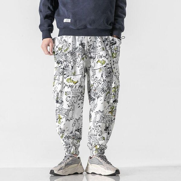 

fashion flowered trousers men's leisure korean printed sports pants, Black