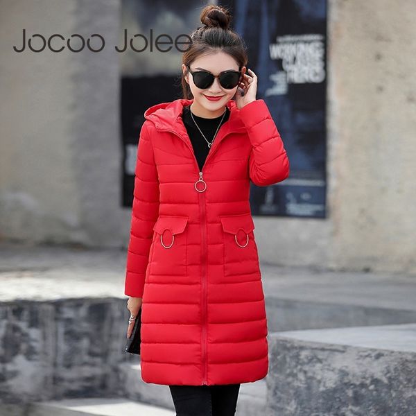 

jocoo jolee winter slim parkas coat women down jacket large size hooded jacket thick warm cotton outwear parkas plus size 210518, Black