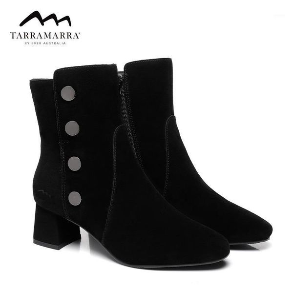 

boots 2021 winter shoes buckle ankle woman snow faux suede booties pointed toe bare chunky heels size 35-401, Black