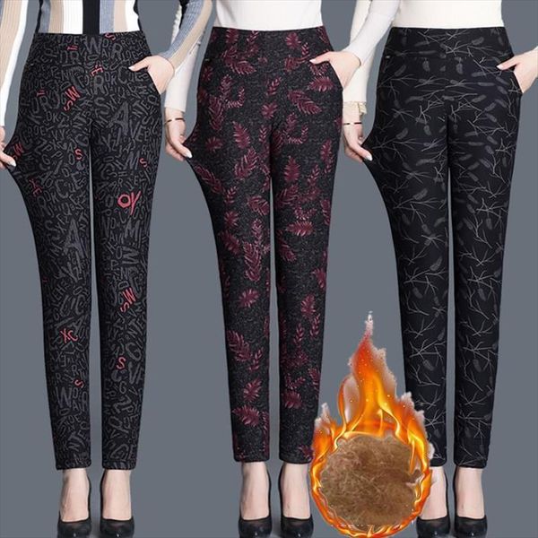 

autumn winter plus velvet thick women pant leggings large size printing warm trousers lady stretch skinny long pants e162, Black;white