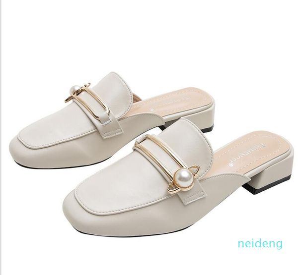 

2021 spring woman sandals slipper lazy flats shoe chunky heels half slipers slip-on comfortable shoes 35-43, Black