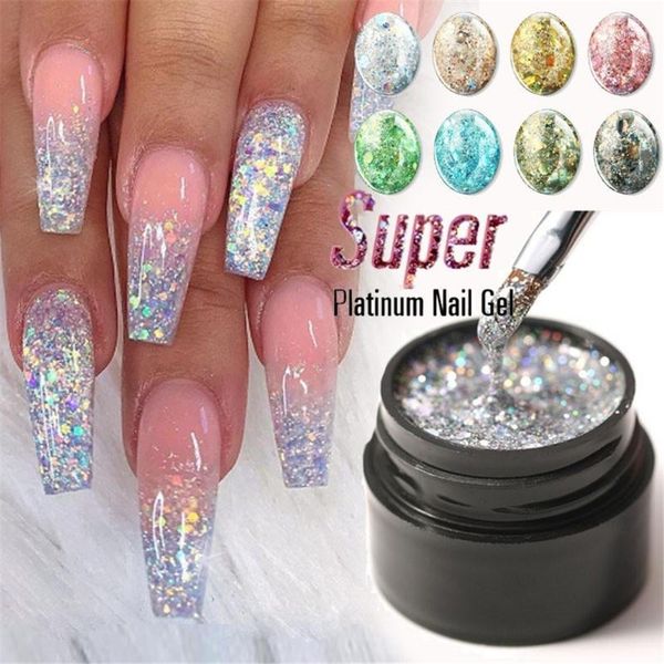 

pc hybrid varnish gel nail polish fashion glitter super platinum gel1, Red;pink