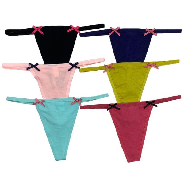 

women's panties 6 pieces a pack ladies thong women g strings lingerie femme girl's cotton underwear for female pantys solid tanga, Black;pink