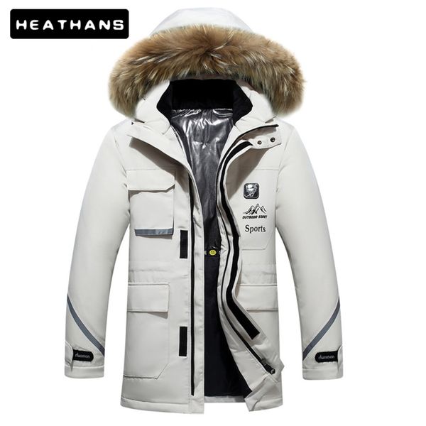 

winter men's long et, thick and warm leather collar coat, white feathers, 0-30 degre, Black
