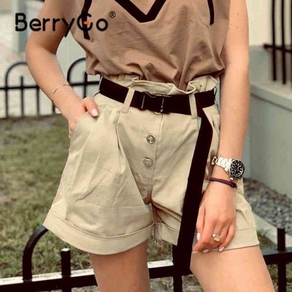 

berrygo high street fashion shorts women solid high waist casual solid summer chic streetwear ladies bottom 210513, White;black