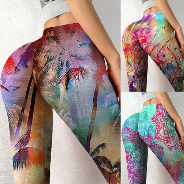 

women's leggings fashion women elastic waist yoga sport floral print pants trousers, Black